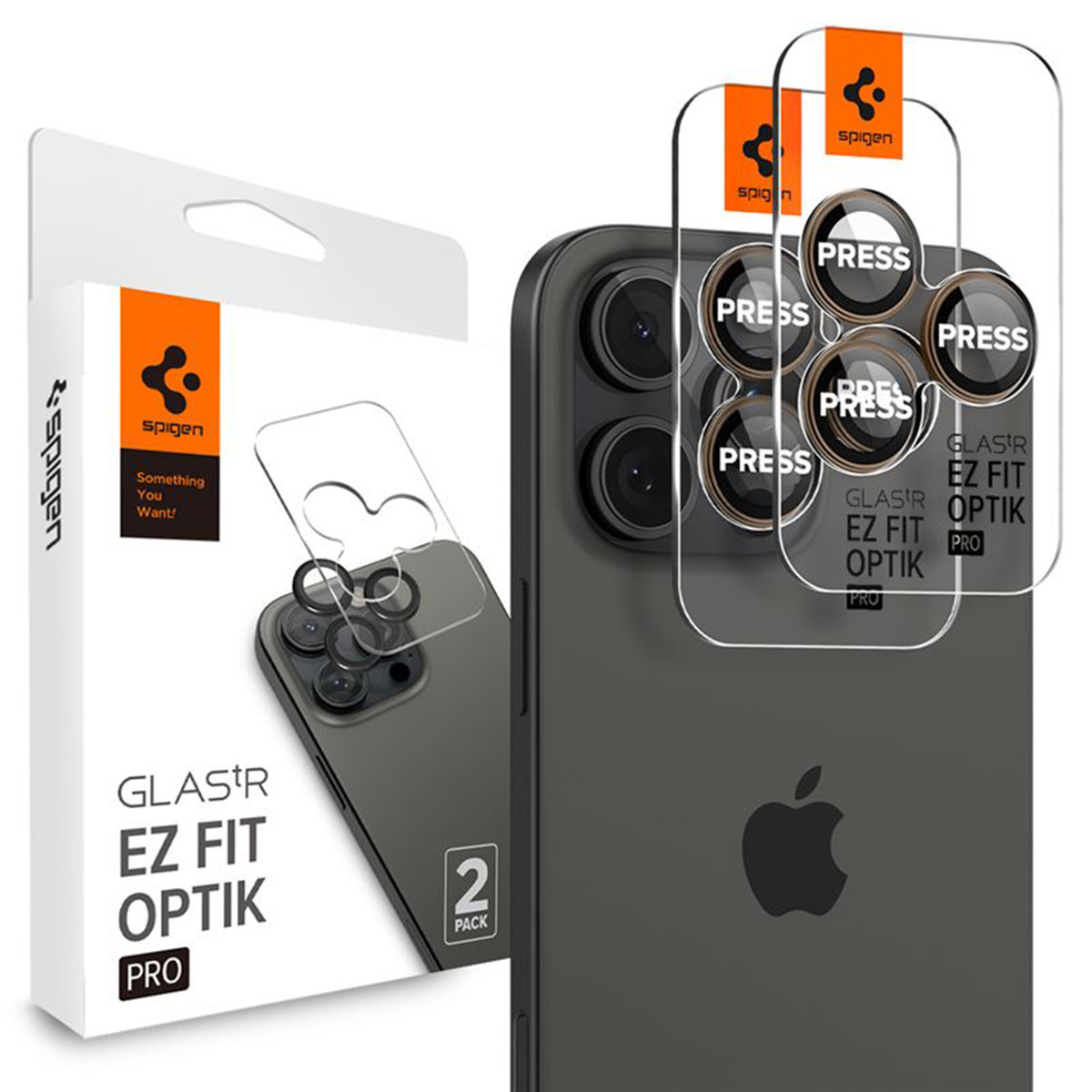 Spigen Optik Pro EZ Fit Lens Protector - Cameralens bescherming (2-pack) voor de Apple iPhone 17 Pro (Max) / 16 Pro (Max) / 15 Pro (Max) / 14 Pro (Max) - Desert Titanium