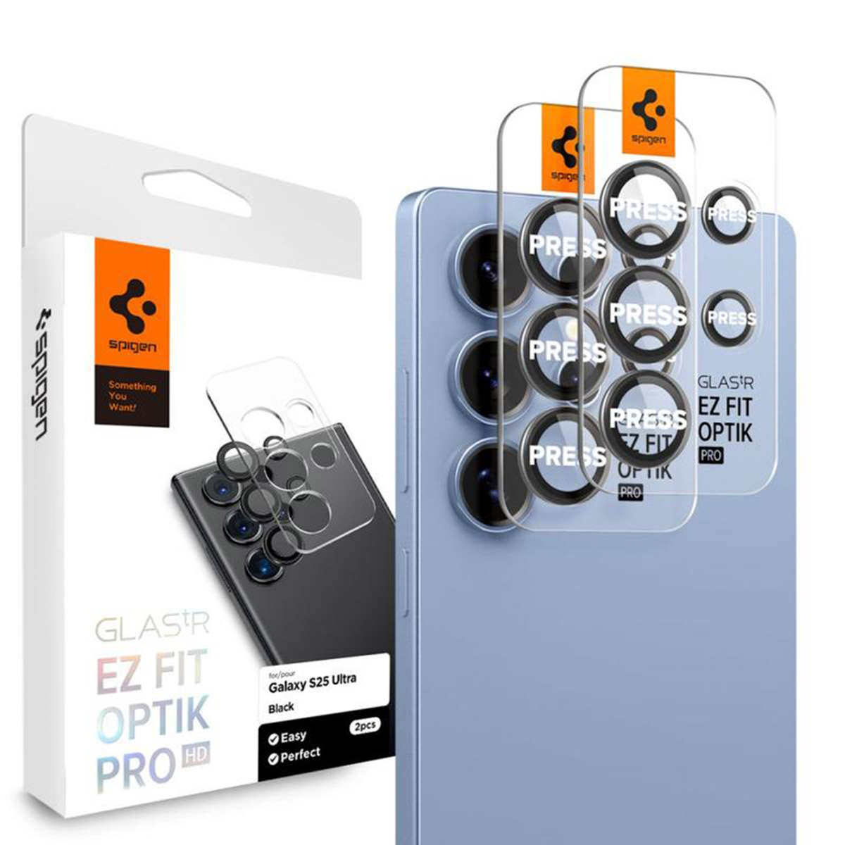 Spigen Optik Pro EZ Fit Lens Protector - Cameralens bescherming (2-pack) voor de Samsung Galaxy S25 Ultra