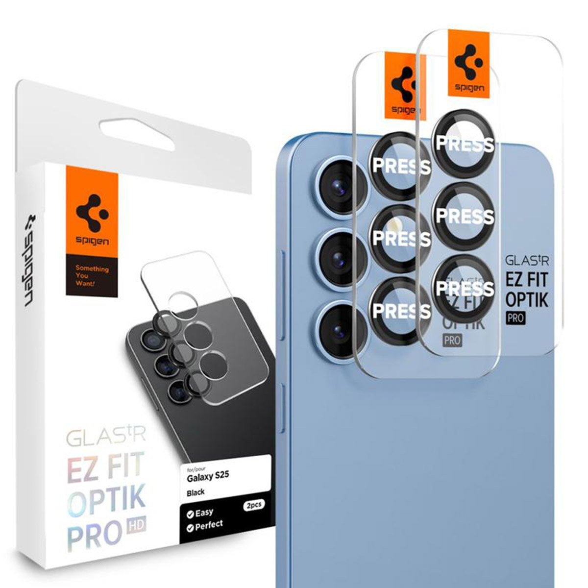 Spigen Optik Pro EZ Fit Lens Protector - Cameralens bescherming (2-pack) voor de Samsung Galaxy S25