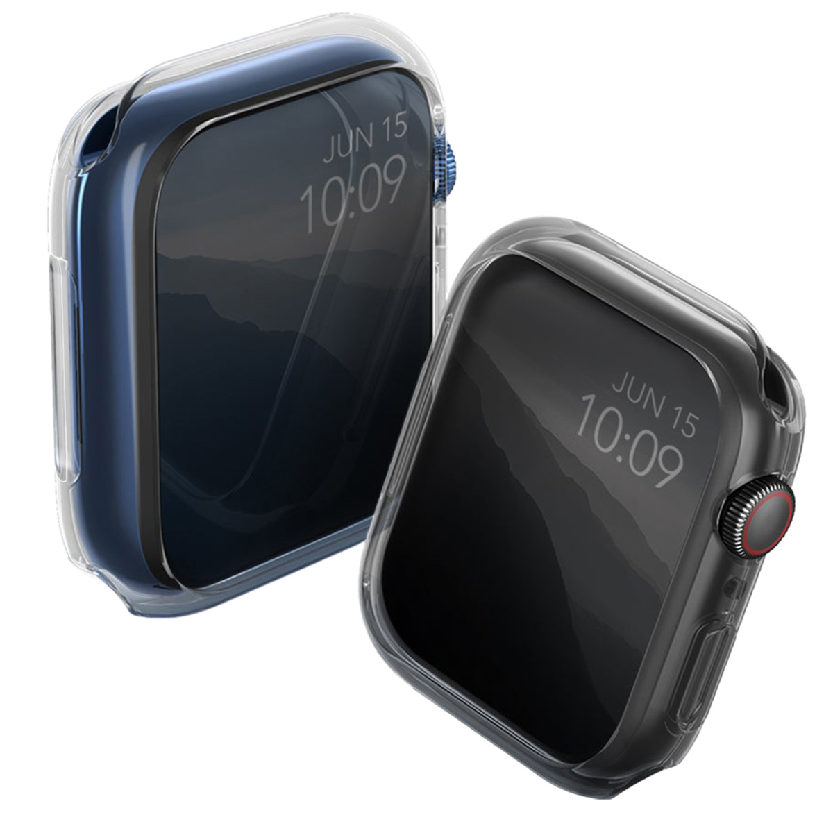 Uniq 2x Coque Glase Softcase Apple Watch 7 / 8 / 9 - 41 mm - Clear / Smoke