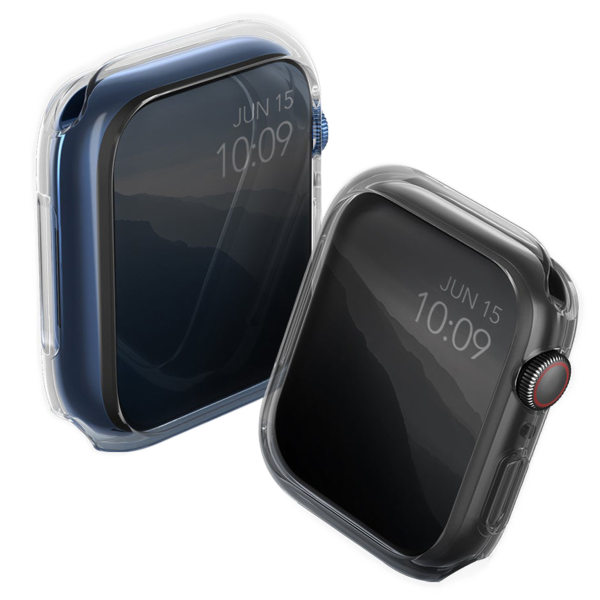 Uniq 2x Coque Glase Softcase Apple Watch 7 / 8 / 9 - 45 mm - Clear / Smoke