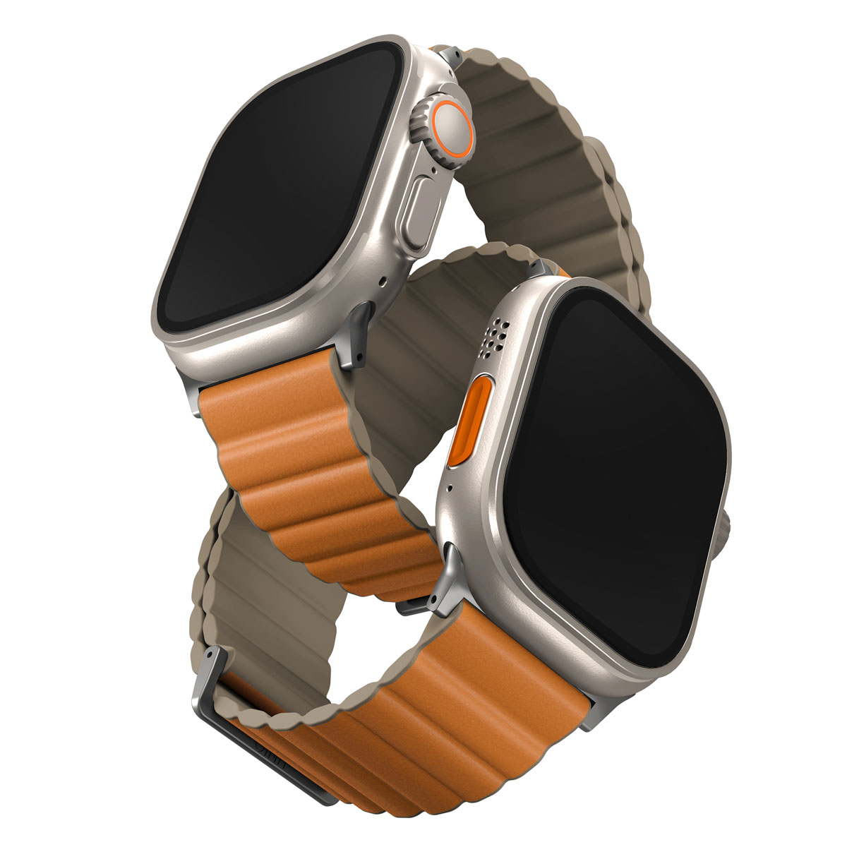 Uniq Bracelet Revix Premium Edition réversible Apple Watch | 44/45/46/49 mm - Saffron Orange / Khaki