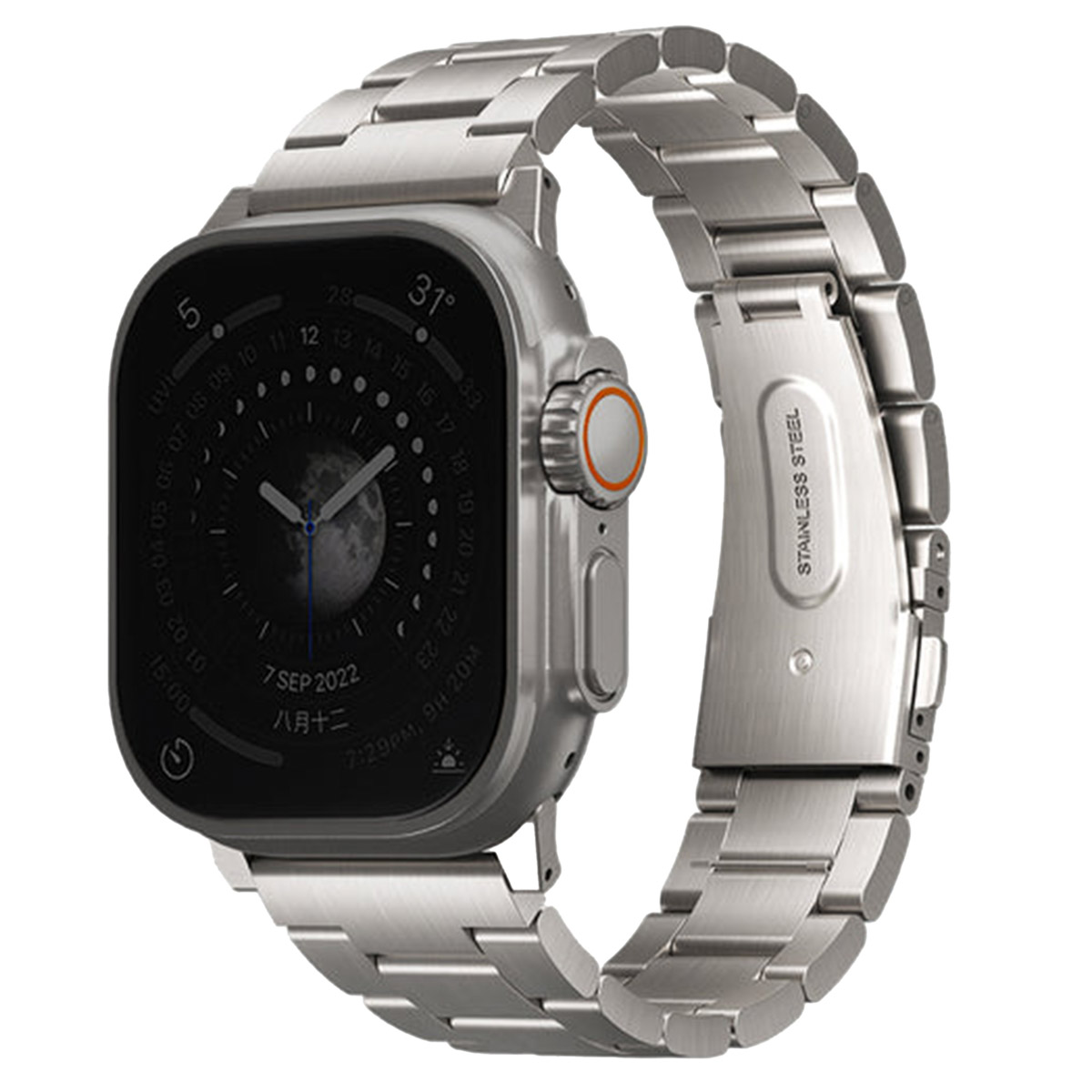 Uniq Osta Stalen band met zelf-verstelbare links voor de Apple Watch | 44/45/46/49 mm - Titanium (Silver)