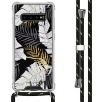 iMoshion Design hoesje met koord Samsung Galaxy S10 Plus - Bladeren - Zwart / Goud