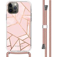 iMoshion Design hoesje met koord iPhone 12 (Pro) - Grafisch Koper - Roze / Goud