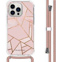 iMoshion Design hoesje met koord iPhone 14 Pro Max - Grafisch Koper - Roze / Goud