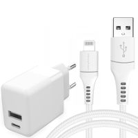 iMoshion Wall Charger met Lightning naar USB kabel - Oplader - MFi certificering - Gevlochten textiel - 20 Watt - 1,5 meter - Wit