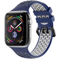 iMoshion Siliconen sport bandje gesp Apple Watch Series 1-8 / SE - 38/40/41mm - Donkerblauw / Wit