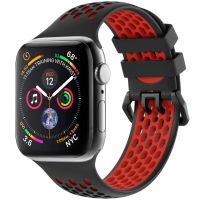 iMoshion Siliconen sport bandje gesp Apple Watch Series 1-8 / SE - 38/40/41mm - Zwart / Rood