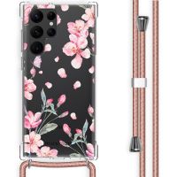 iMoshion Design hoesje met koord Samsung Galaxy S22 Ultra - Bloem - Roze