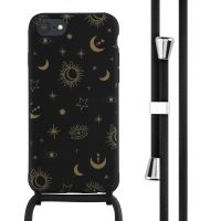 iMoshion Siliconen design hoesje met koord iPhone SE (2022 / 2020) / 8 / 7 - Sky Black