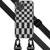 Selencia Siliconen design hoesje met afneembaar koord iPhone 12 (Pro) - Irregular Check Black