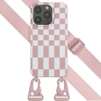 Selencia Siliconen design hoesje met afneembaar koord iPhone 14 Pro - Irregular Check Sand Pink