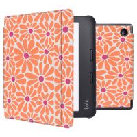 iMoshion Design Slim Hard Case Sleepcover Bookcase met stand Kobo Libra 2 / Tolino Vision 6 - Orange Flowers Connect