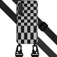 Selencia Siliconen design hoesje met afneembaar koord Samsung Galaxy S23 FE - Irregular Check Black