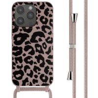 iMoshion Siliconen design hoesje met koord iPhone 15 Pro - Animal Pink