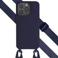 Selencia Siliconen hoesje met afneembaar koord iPhone 15 Pro - Donkerblauw