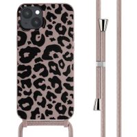 iMoshion Siliconen design hoesje met koord iPhone 15 Plus - Animal Pink