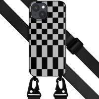 Selencia Siliconen design hoesje met afneembaar koord iPhone 15 Plus - Irregular Check Black