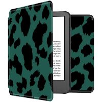 iMoshion Design Slim Hard Case Sleepcover Bookcase Amazon Kindle (2022) 11th gen - Green Leopard