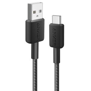 Anker 322 USB-A naar USB-C kabel - Gevlochten nylon - 1,8 meter - Zwart