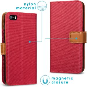 iMoshion Luxe Canvas Bookcase iPhone SE / 5 / 5s - Rood