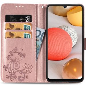 Klavertje Bloemen Bookcase Samsung Galaxy A42 - Rosé Goud