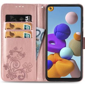 Klavertje Bloemen Bookcase Samsung Galaxy A21s - Rosé Goud