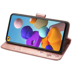 Klavertje Bloemen Bookcase Samsung Galaxy A21s - Rosé Goud