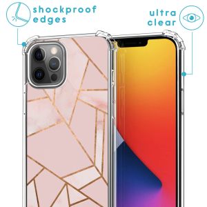iMoshion Design hoesje met koord iPhone 12 (Pro) - Grafisch Koper - Roze / Goud
