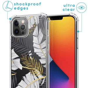 iMoshion Design hoesje met koord iPhone 12 (Pro) - Bladeren - Zwart / Goud