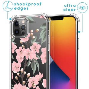 iMoshion Design hoesje met koord iPhone 12 (Pro) - Bloem - Roze / Groen