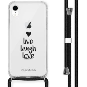 iMoshion Design hoesje met koord iPhone Xr - Live Laugh Love - Zwart