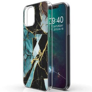 iMoshion Design hoesje iPhone 12 (Pro) - Marmer - Gebroken Blauw