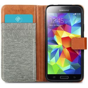 iMoshion Luxe Canvas Bookcase Samsung Galaxy S5 (Plus) / Neo - Grijs