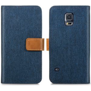 iMoshion Luxe Canvas Bookcase Galaxy S5 (Plus) / Neo - Donkerblauw