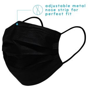 Wegwerp mondkapje met elastiek volwassenen - 50 Pack - Zwart
