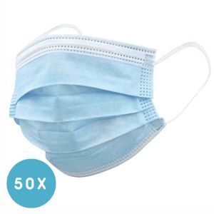 Wegwerp mondkapje met elastiek volwassenen - 50 Pack - Blauw