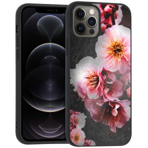 iMoshion Design hoesje iPhone 12 (Pro) - Bloem - Roze / Zwart