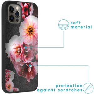 iMoshion Design hoesje iPhone 12 (Pro) - Bloem - Roze / Zwart