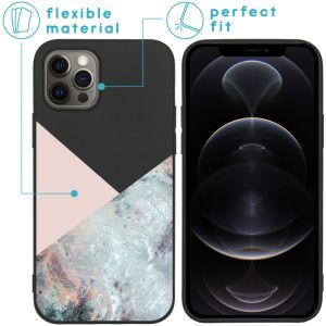 iMoshion Design hoesje iPhone 12 (Pro) - Marmer - Roze / Zwart