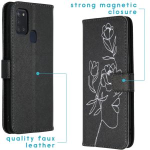 iMoshion Design Softcase Bookcase Galaxy A21s - Woman Flower Black
