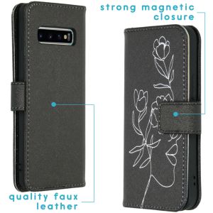 iMoshion Design Softcase Bookcase Galaxy S10 - Woman Flower Black
