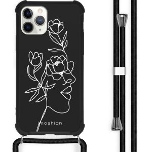 iMoshion Design hoesje met koord iPhone 11 Pro - Abstract Gezicht Bloem - Zwart