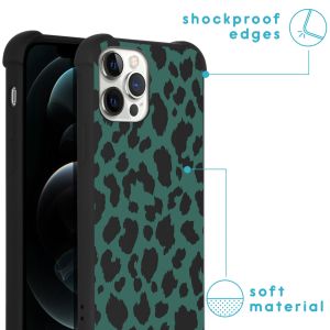 iMoshion Design hoesje met koord iPhone 12 (Pro) - Luipaard - Groen / Zwart