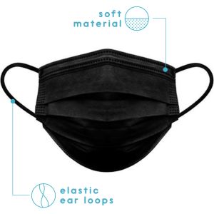 Wegwerp mondkapje met elastiek volwassenen - 500 Pack -Zwart