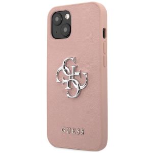 Guess 4G Metal Logo Saffiano Backcover iPhone 13 Mini - Roze