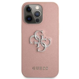 Guess 4G Metal Logo Saffiano Backcover iPhone 13 Pro - Roze