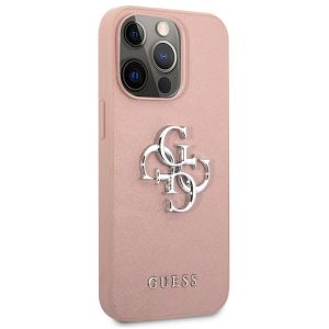 Guess 4G Metal Logo Saffiano Backcover iPhone 13 Pro - Roze