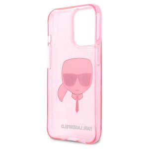Karl Lagerfeld Karl's Head Silicone Backcover Glitter iPhone 13 Pro - Transparant Roze